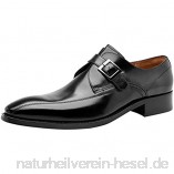 Santimon Herren Lederschuhe Moc Toe Business Casual Monk Strap Schuhe Slip on Loafer Anzugschuhe mit Schnalle Schwarz Braun