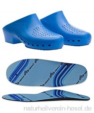 Calzuro Classic S Sanitär-Clogs mit Löchern und professionellem Fußbett CE-gekennzeichnet 34-35 hellblau