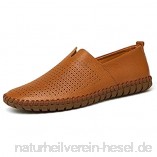 CAIFENG Müßiggänger for Männer Casual-Schuhe Slip-on Flat-Nähte Anti-Rutsch Echtes Leder  der atmungsaktive runde Zehe handgefertigt ist (Color : Brown Perforated  Size : 50 EU)